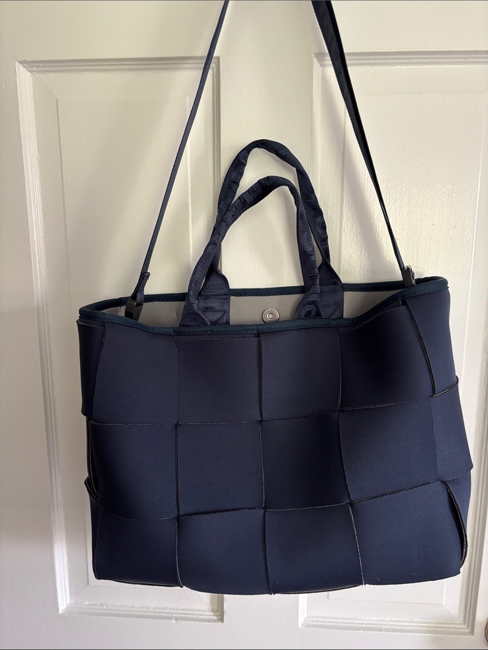 Woven Panel Tote Bag in Navy